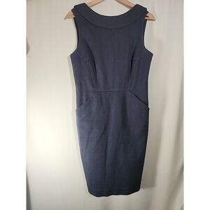 Boden Navy Martha Sheath Dress Seam Detail Textures Woven Pockets Womens‎ 8P
